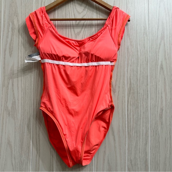 La Blanca Island Goddess Off Shoulder Ruffle One Piece - Hot Coral Swim Suit 10 - Picture 10 of 13